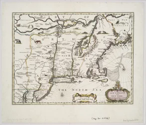 Új-Anglia és New York térképe John Speed Theatre of the Empire of Great Britain című művéből, 1676